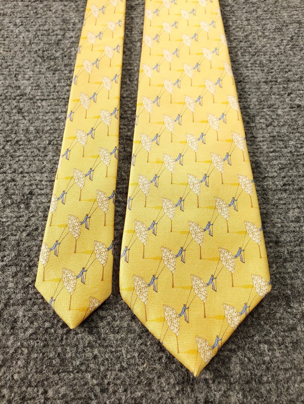 Thomas Pink Silk Tie Yellow Gold Tree Swing Novelty England 2001 Handmade